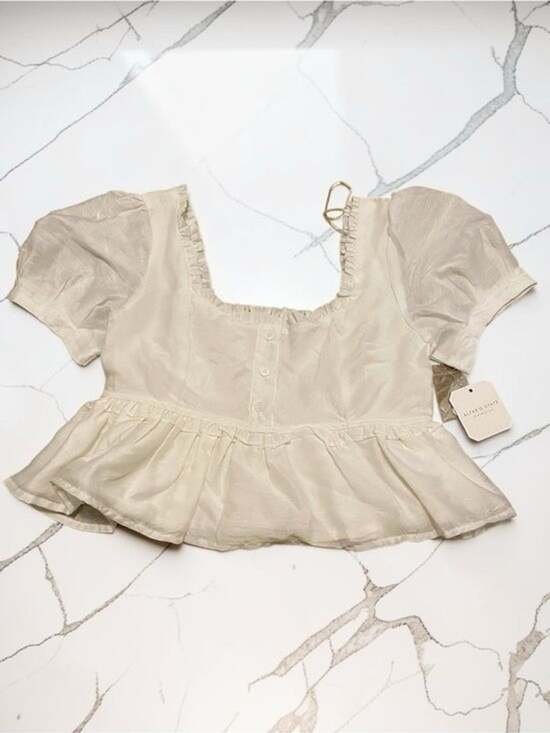 Altar'd State Tops - Altar'd State Light Cream Square-Neck Peplum Blouse
